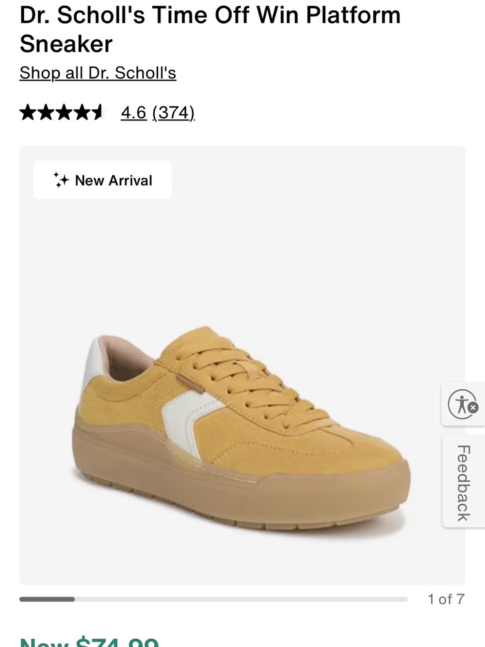 Dr. Scholl's Platform Lace-Up Sneaker in Mustard Yellow and White